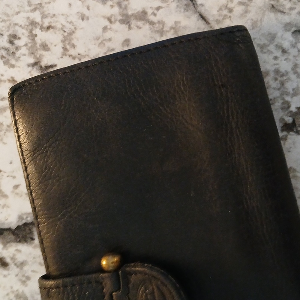 Vintage 90s Fossil Black Leather Wallet Checkbook Holder - Picture 4 of 11